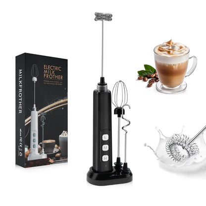Wireless Rechargeable Electric Milk Frother - 3 Speeds, Handheld Foam Maker for Latte, Cappuccino, Hot Chocolate - USB Rechargea