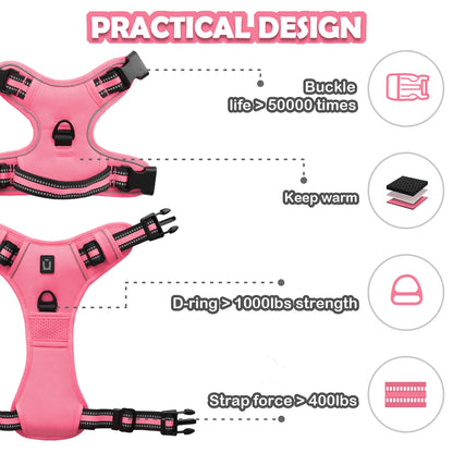 Dog Harness and Leash Combo, Escape Proof No Pull Vest Harness, with 5 Feet Leash, Reflective Adjustable Soft Padded Pet Harness