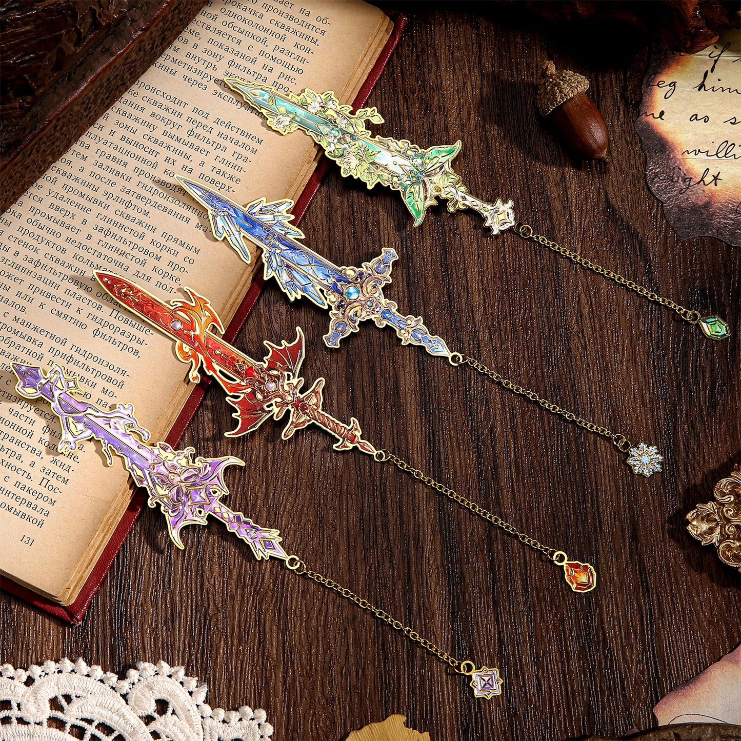4pcs Fantasy Sword Bookmarks for Books, Journals, Planners - Cool Metal Book Markers for Reading Women & Men, Unique Book Marks