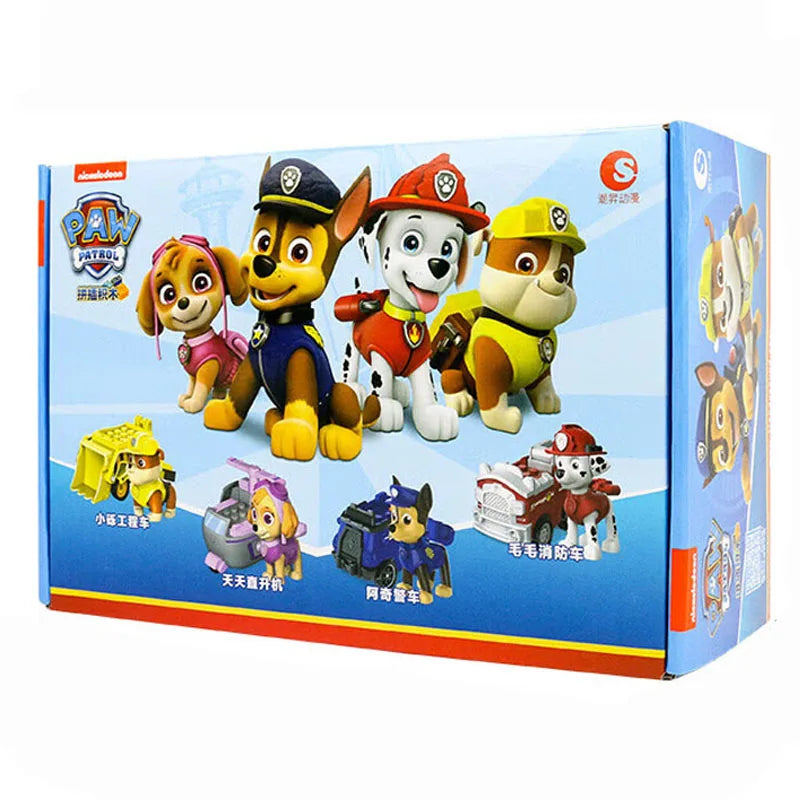 4PCS/SET Genuine Paw Patrol Vehicle Chase Skye Marshall Rubble Pull Back Cars Playset Action Figure Children Toys Birthday Gifts