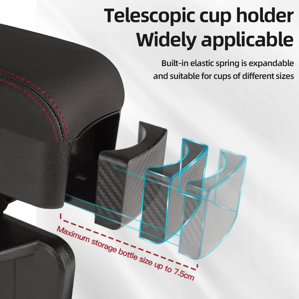 Height Adjustable Car Center Console Gap Storage Organizer with Liftable Tray Elbow Support Armrest Pad for SUV Sedan