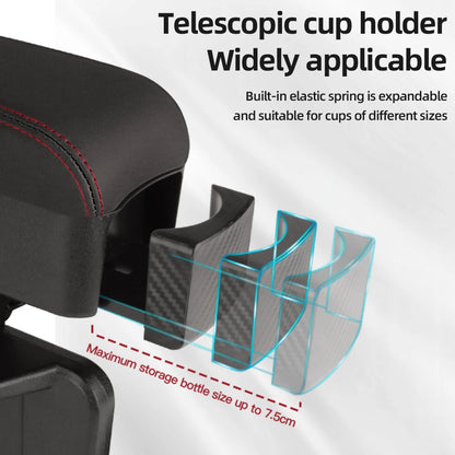 Height Adjustable Car Center Console Gap Storage Organizer with Liftable Tray Elbow Support Armrest Pad for SUV Sedan