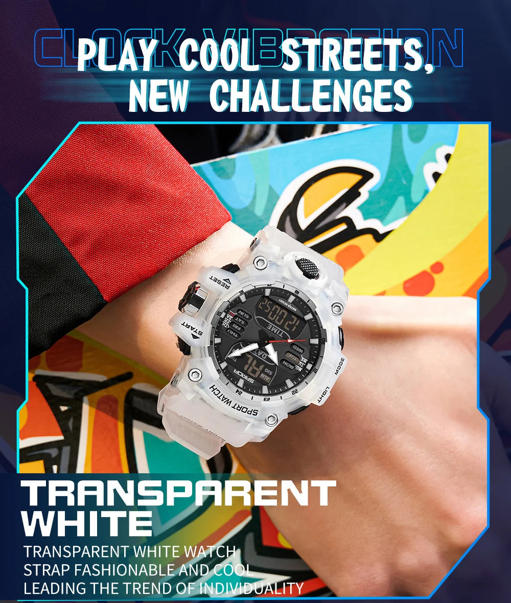 SANDA Luxury G Style Men's Electronic Watch Outdoor Sports LED Analog Digital Chronograph Military Dual Display 50M Waterproof