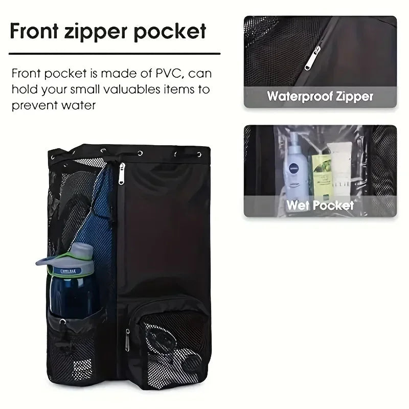 Swimming Bag Mesh Drawstring Backpack Convenient To Carry Beach Diving Backpack Wet Backpack Gym Sports Backpack