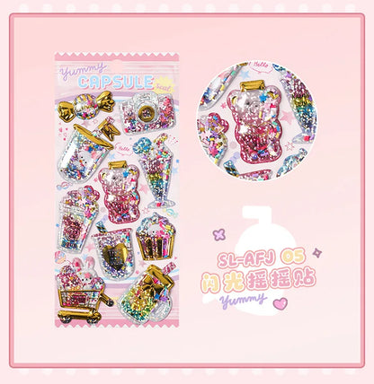 Kawaii Capsule Sparkling 3D Stickers Scrapbooking Diy Journal Stationery Sticker Cute Deco Art School Supplies