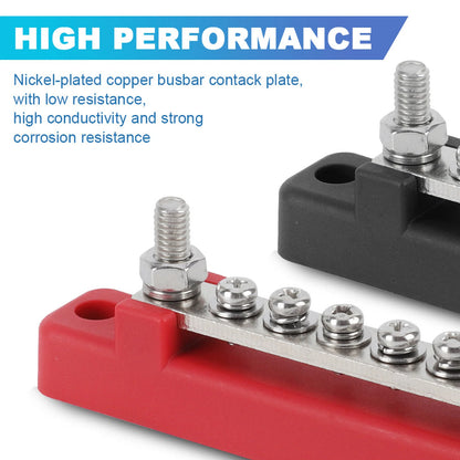 M6 12V Terminal Block Bus Bar 1/4 Inch Stud 150A Electrical Power Distribution Block Bus Bar for Truck Boat Camper RV Caravan
