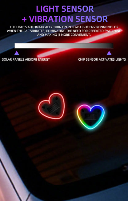 Universal Solar Atmosphere Light Heart-shaped Dynamic Gradient LED Fit Car Interior Ambient Light Decoration Accessory RGB