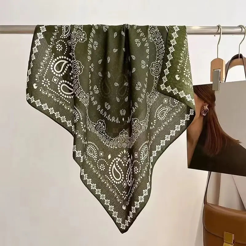 68cm Green Cashew Printed Scarf Women's Spring and Summer Thin Imitation Silk Scarf Fashion Versatile Shawl Headscarf Scarfs