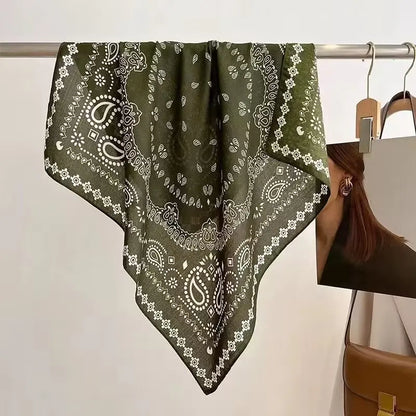 68cm Green Cashew Printed Scarf Women's Spring and Summer Thin Imitation Silk Scarf Fashion Versatile Shawl Headscarf Scarfs