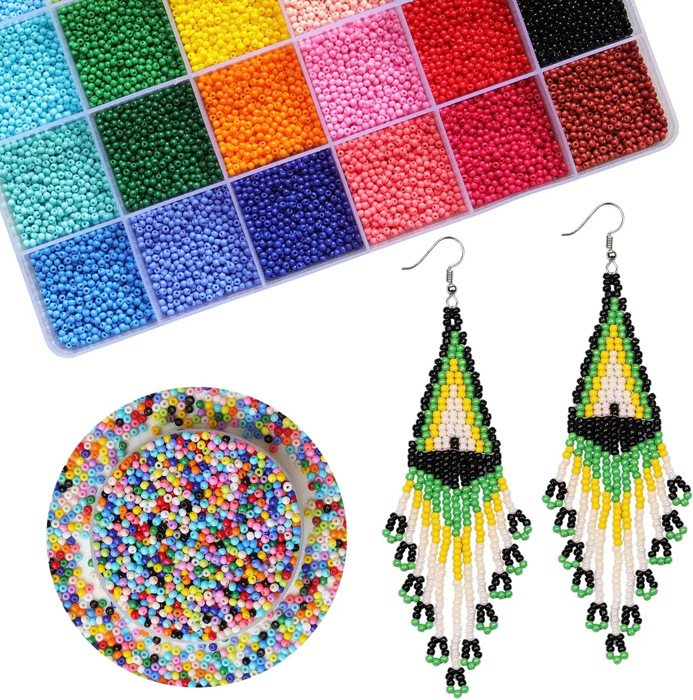 24 Grid 3mm Premium Glass Rice Beads Set 5200pcs Tiny Seed Beads Box Kit for Bracelet Necklaces Jewelry Making DIY Craft Beading