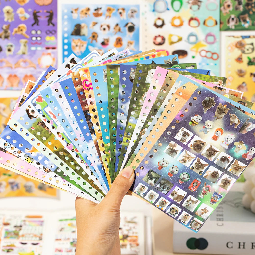 30Pcs/Book Cute Pet Battle Cut-Out Coil Sticker Book DIY Handbook Calendar Greeting Cards Diary Notebook Album Material Stickers