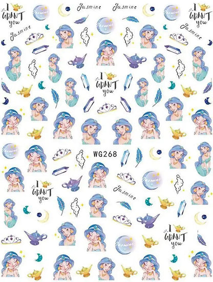 1PCS Cartoon Rainbow Horse Nail Sticker Girl Stickers For Nails Anime Mickey Nail Art Supplies Disney Princess Nail Decoration