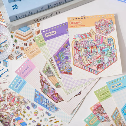 Mr Paper 49pcs/bag Business Town Series Mini 3D Miniature Scenography Sticker Book Visual Stacking Scene Stickers DIY Gift Decor