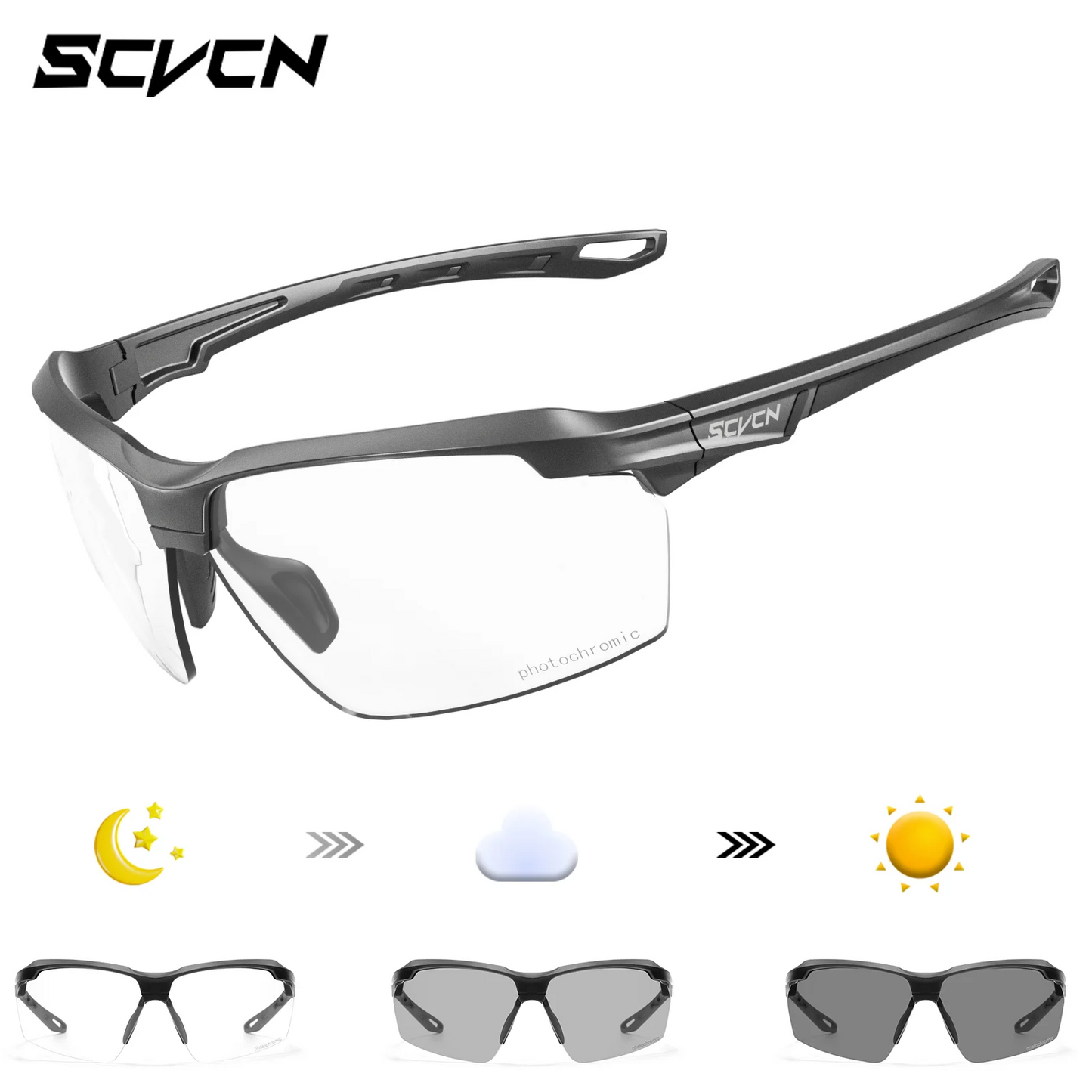 SCVCN Photochromic Cycling Sunglasses Bike Glasses Mountain Bicycle Hiking Golf UV400 Sports Glasses for Men Women Baseball