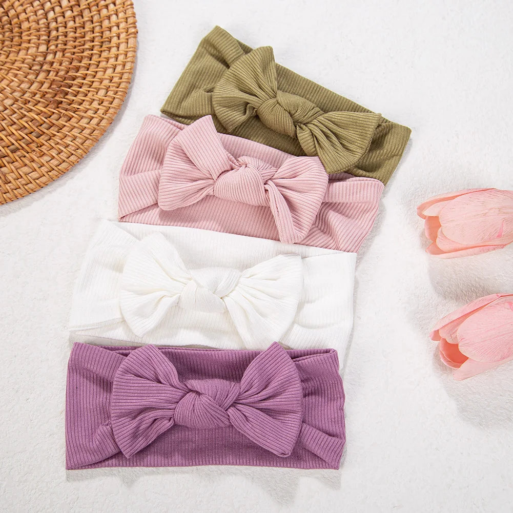 3Pcs/lot Ins Ribbed Baby Girls Headbands Floral Red Heart Dasiy Print Bows Elastic Hair Bands Toddler Vintage Hair Accessories