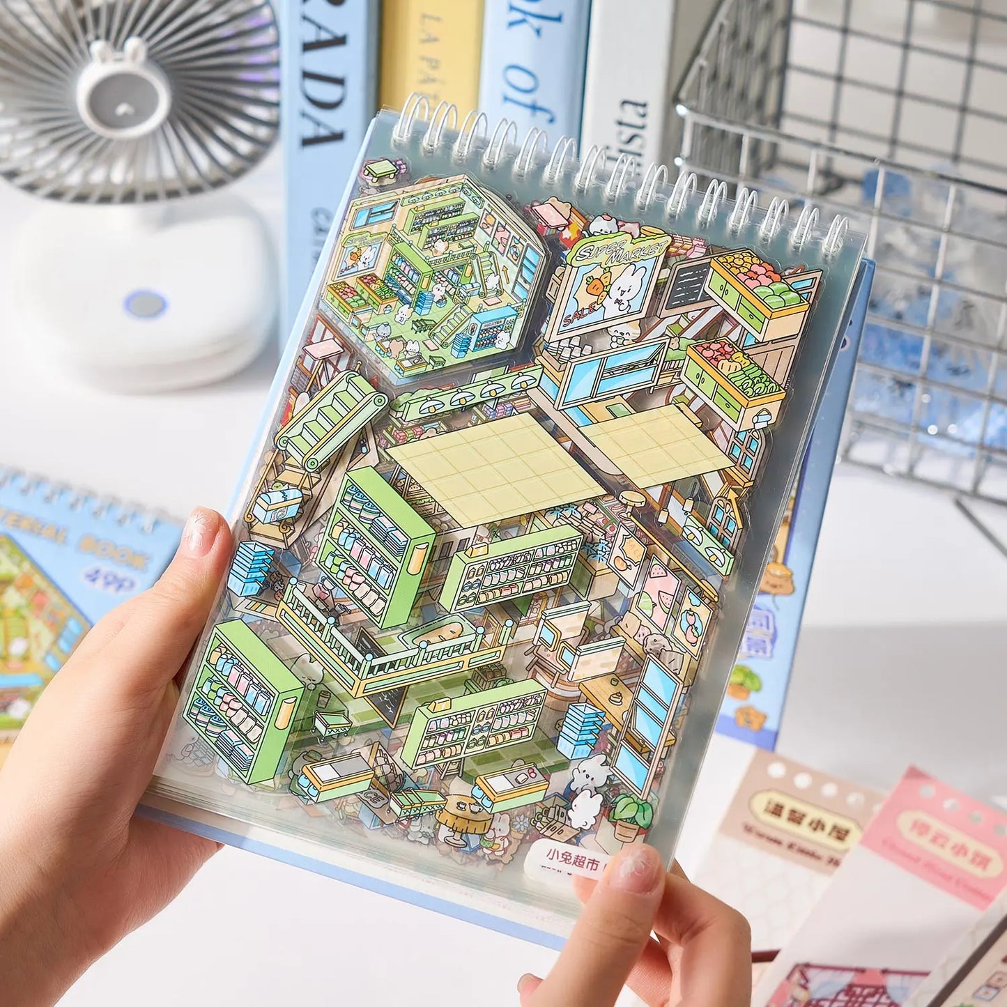 Mr Paper 49pcs/bag Business Town Series Mini 3D Miniature Scenography Sticker Book Visual Stacking Scene Stickers DIY Gift Decor