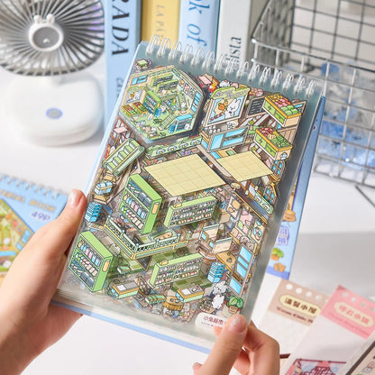 Mr Paper 49pcs/bag Business Town Series Mini 3D Miniature Scenography Sticker Book Visual Stacking Scene Stickers DIY Gift Decor
