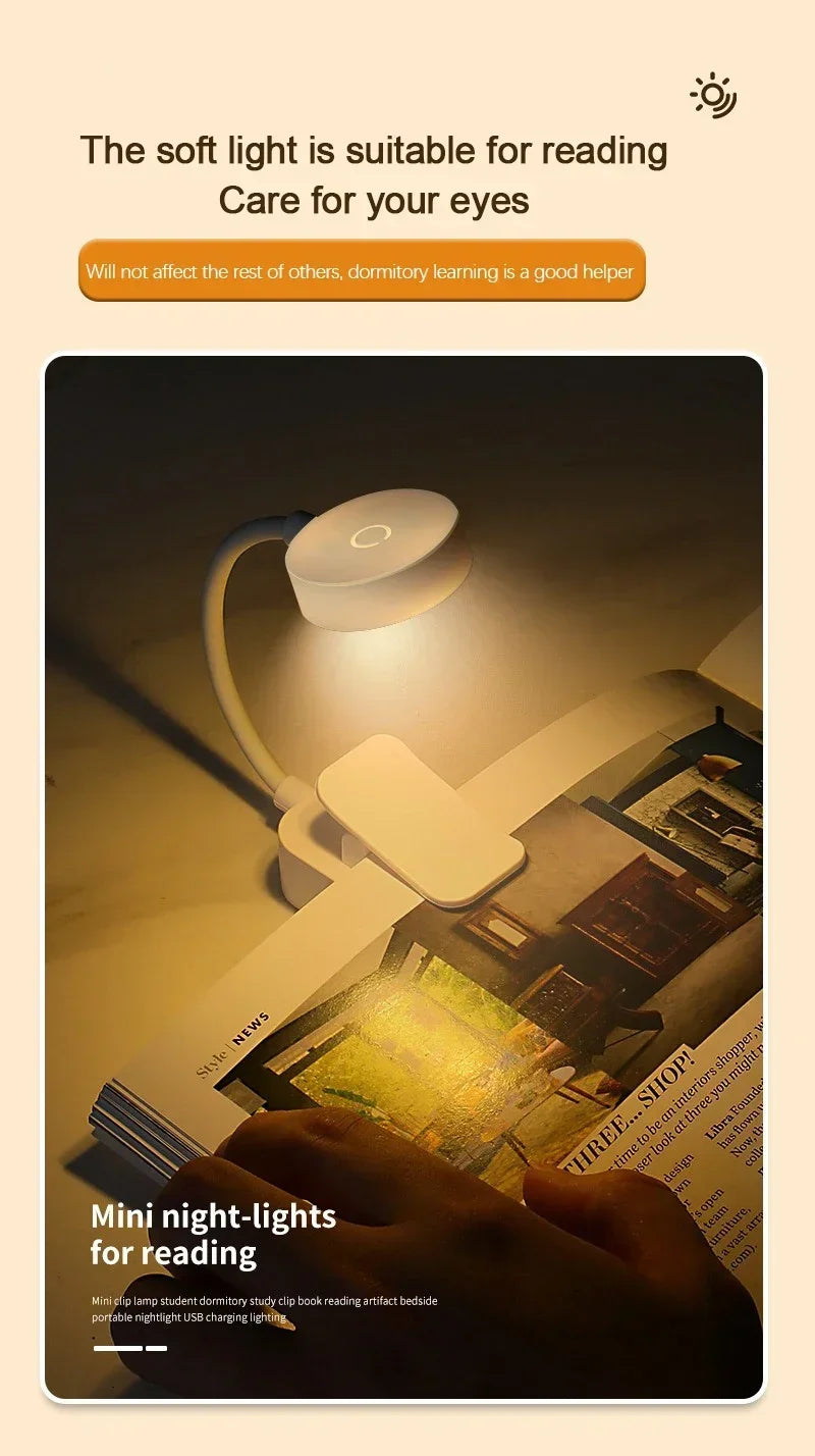 Mini Clip Book Lamp LED Table Lamp Eye Protection 3 Colors Battery Powered Night Light Portable Bedside Student Reading Lamp
