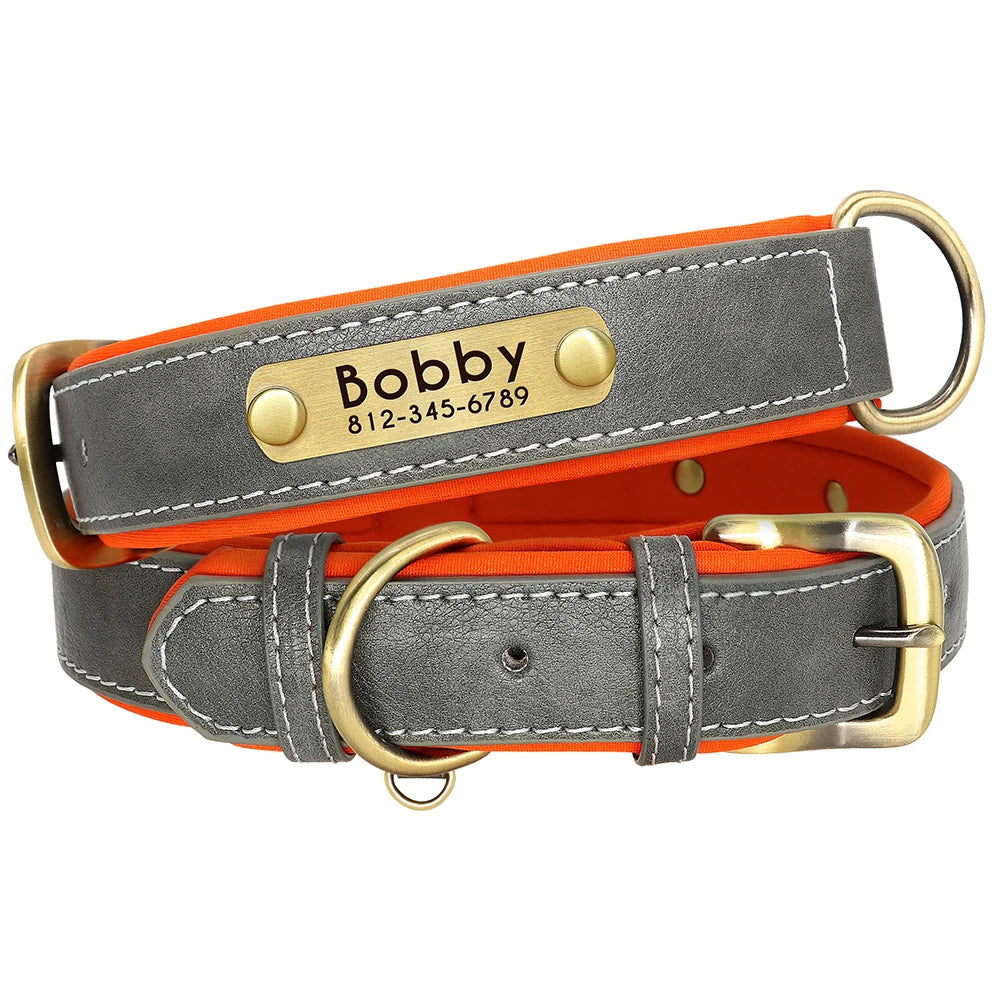 Personalized Leather Padded Dog Collar Customized ID Nameplate Pet Collars For Small Medium Dogs Durable Necklaces Accessories