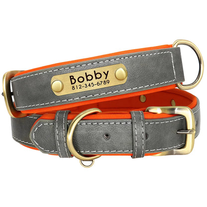 Personalized Leather Padded Dog Collar Customized ID Nameplate Pet Collars For Small Medium Dogs Durable Necklaces Accessories