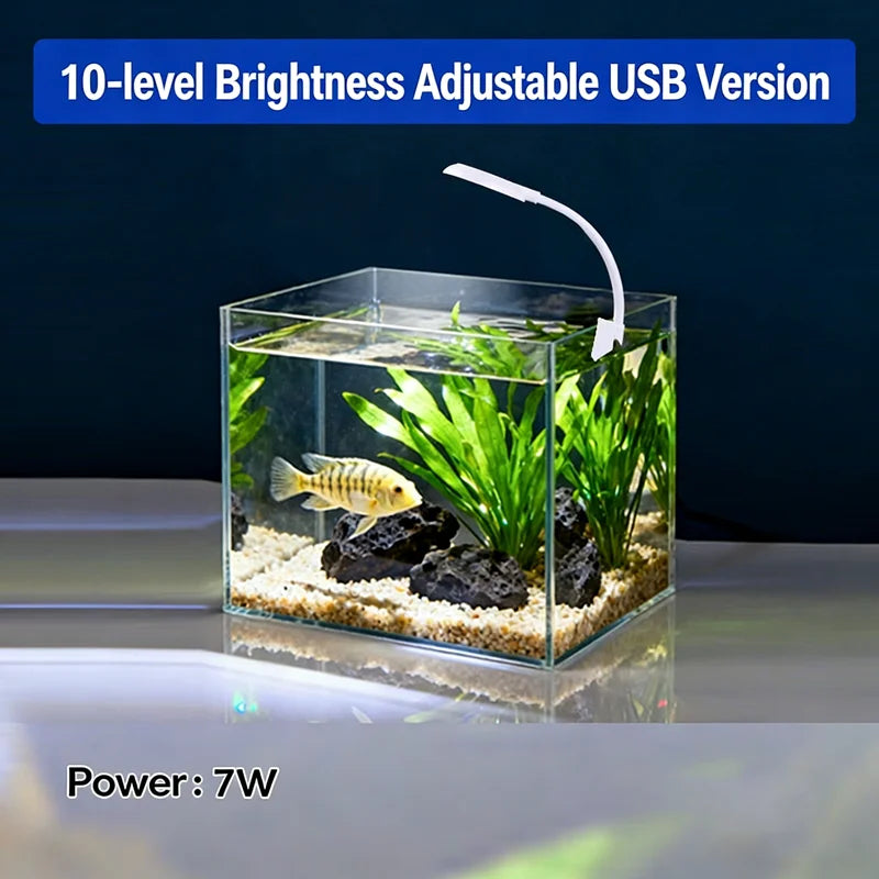 USB Aquarium LED Lamp Fish Tank Light Decor Aquatic Plant Multiple Modes Dimmable Lightness Full Spectrum Mini Clip Light 5V
