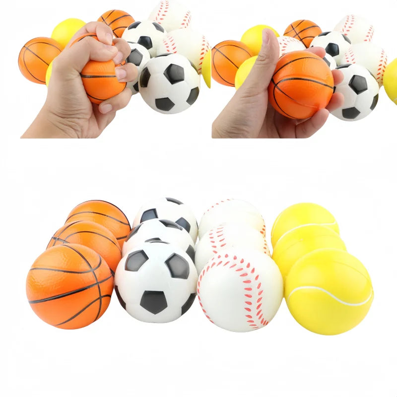 12Pcs Soft Football Basketball Baseball Tennis Toys Foam Sponge Decompression Vent Stress Balls Soccer Anti Stress Sports Toy