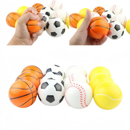 12Pcs Soft Football Basketball Baseball Tennis Toys Foam Sponge Decompression Vent Stress Balls Soccer Anti Stress Sports Toy