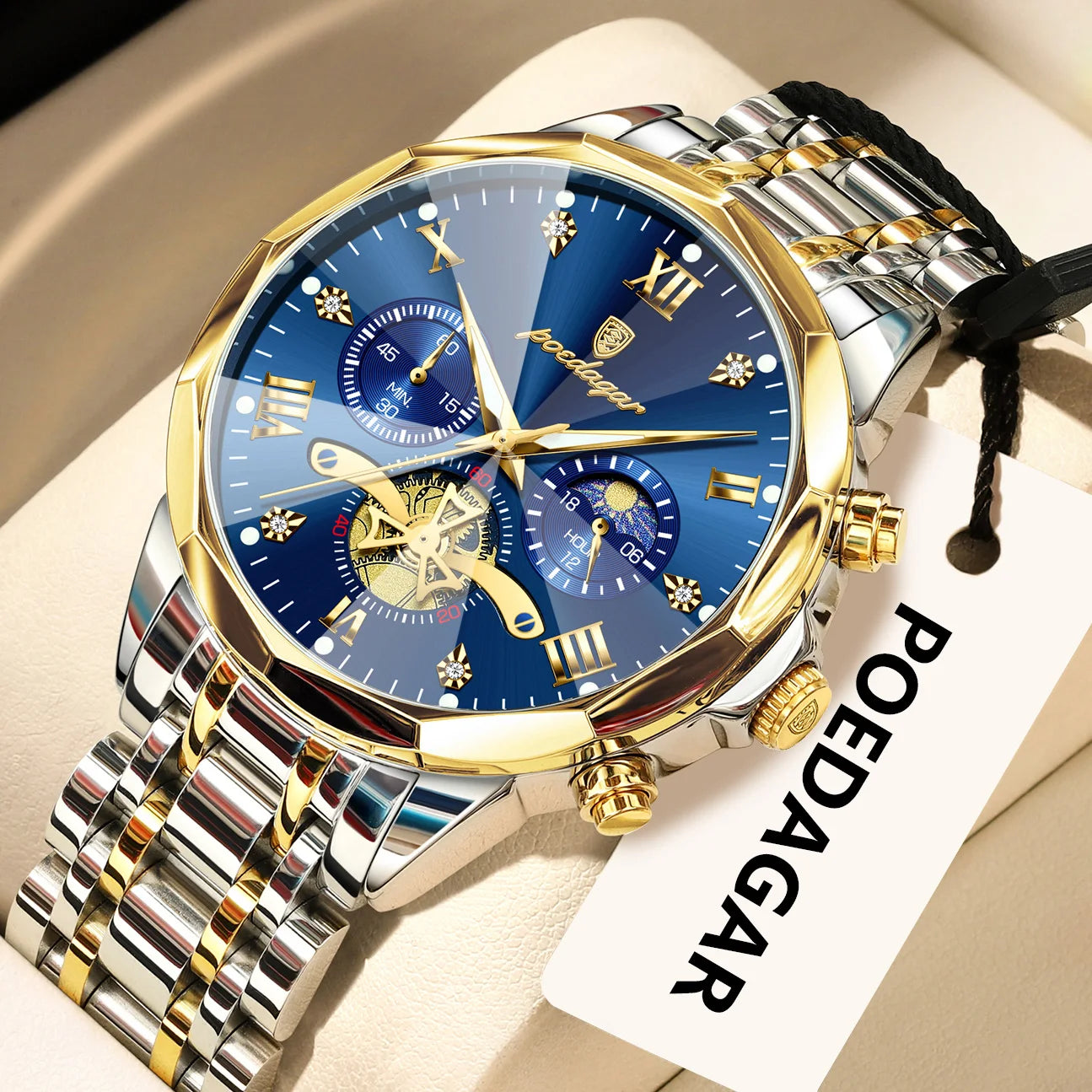 POEDAGAR Luxury Original Men Watch Waterproof Luminous Chronograph Man Wristwatch Stainless Steel Quartz Top Men's Watches Reloj