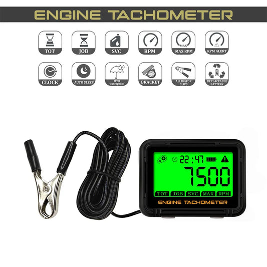 Motorcycle Inductive Digital Tachometer SVC TOT JOB Engine Hour Meter Gauge Backlight Resettable RPM for Moto Lawn Mower