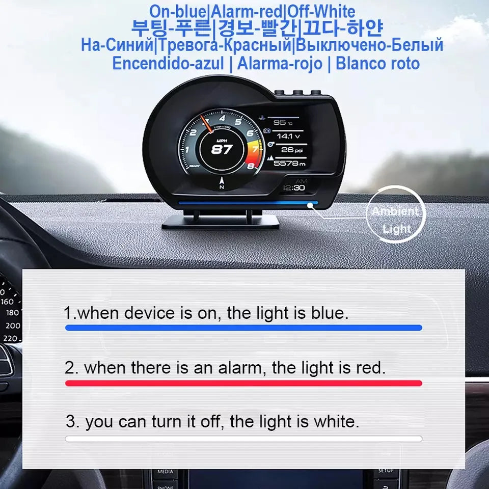 Newest A501 Car Head Up Display OBD2 Smart Car HUD Turbo Gauge Digital Odometer Security Alarm Water&Oil Temp RPM Auto Meter