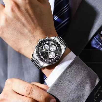 POEDAGAR Business Brand Man Wristwatch Waterproof Stainless Steel Luminous Men Watch Chronograph Date Men's Quartz Watches Reloj