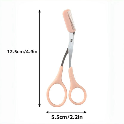 1 Pcs Pink Eyebrow Trimming Scissors with Built-in Comb - Stainless Steel, Precise Grooming Tool, Creating Perfect Eyebrows