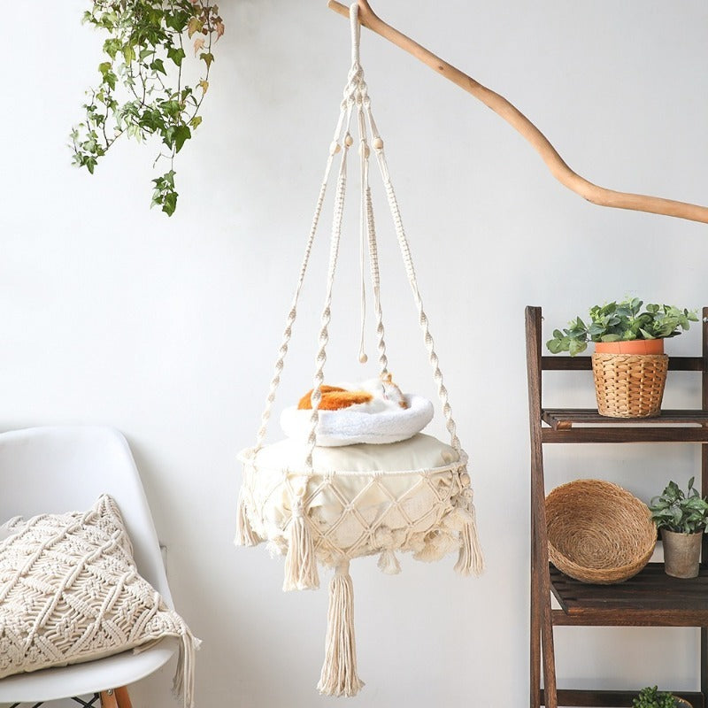 Winter Pet Hammock Cat Swing Hand Woven Cotton Rope Cats Hanging Basket  Kitten Hanging String Den Indoor Pend Nest Pet Supplies