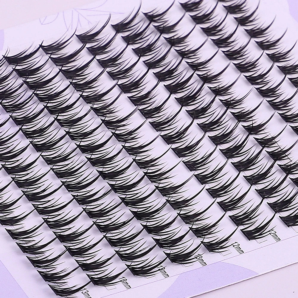 160 Pcs Wheat-Ear Shape Fake Eyelashes Fine Stem, DIY Eyelash Extension, Thick Segmented Clusters, Comic Eyelashes