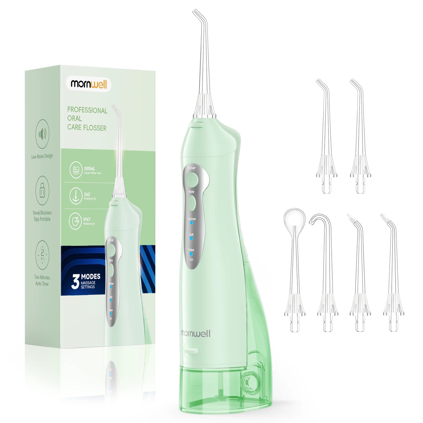 D52 Portable Cordless Water Flosser USB Rechargeable Water Jet Floss Tooth Pick 6 Jet Tip 300ml 3 Modes Teeth Clean for Travel