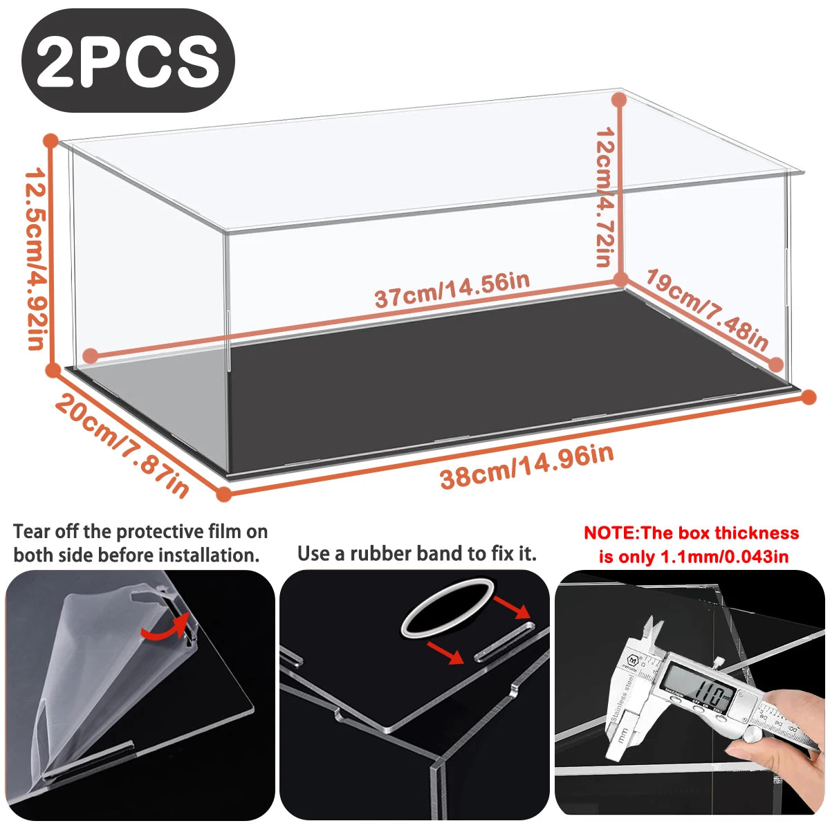 1:14 Scale Transparent Acrylic Display Box, Suitable for Protecting and Displaying Toy Cars, Model Building Blocks, Small Collectibles and Figurines (Inner Ring Size 37X19X12Cm)