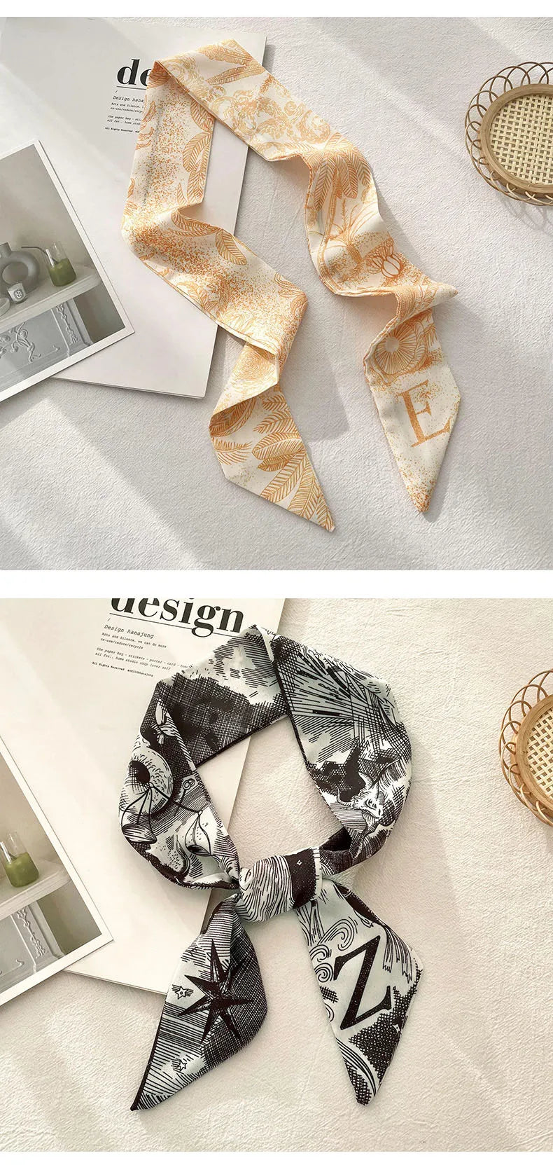 26 Letters Tarot Constellation Bag Scarf Twill Silk Scarves Women New Neckerchief Hair Headbands