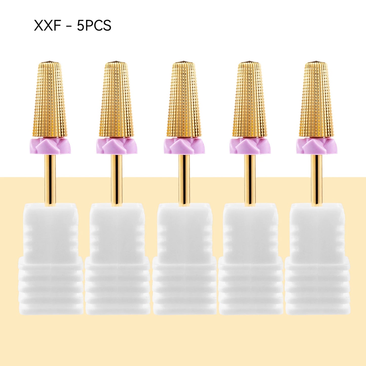 5 In 1 Tungsten Carbid Nail Drill Bits Milling Cutter For Remove Nail Polish UV Gel Tapered Safety End Cut Manicure Tools Golden