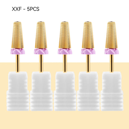 5 In 1 Tungsten Carbid Nail Drill Bits Milling Cutter For Remove Nail Polish UV Gel Tapered Safety End Cut Manicure Tools Golden