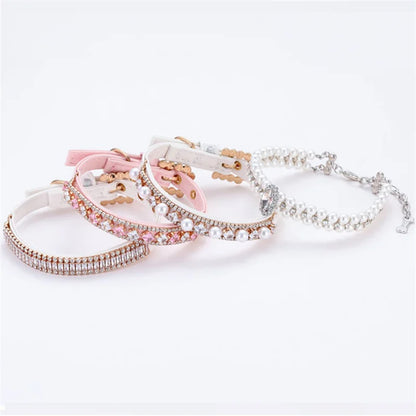 Luxury Cat Puppy Pearl Necklace Rhinestone Collar for Cats Small Dogs Ragdoll Cat Sphynx Necklaces Pet Accessories collier chat