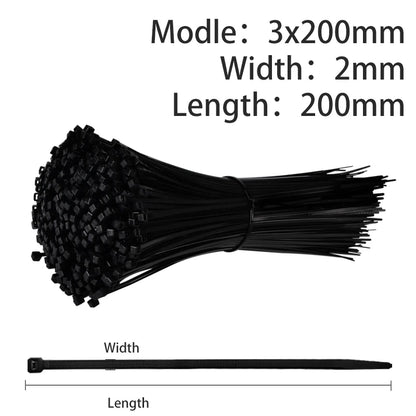 500/200/100Pcs Plastic Nylon Cable Ties Self-locking 1.9/2.7mm Cord Straps Adjustable Fastening Loop Home Office Wire Zip Garden