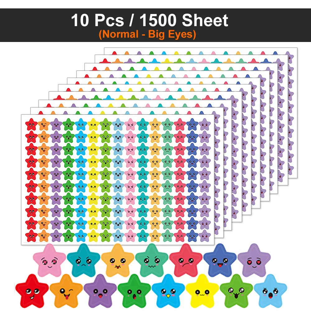450-3000 Sheet Happy Face Stars Reward Sign Stickers Pack DIY Skateboard Suitcase Stationery Decals Decor Phone Laptop Gift Toys