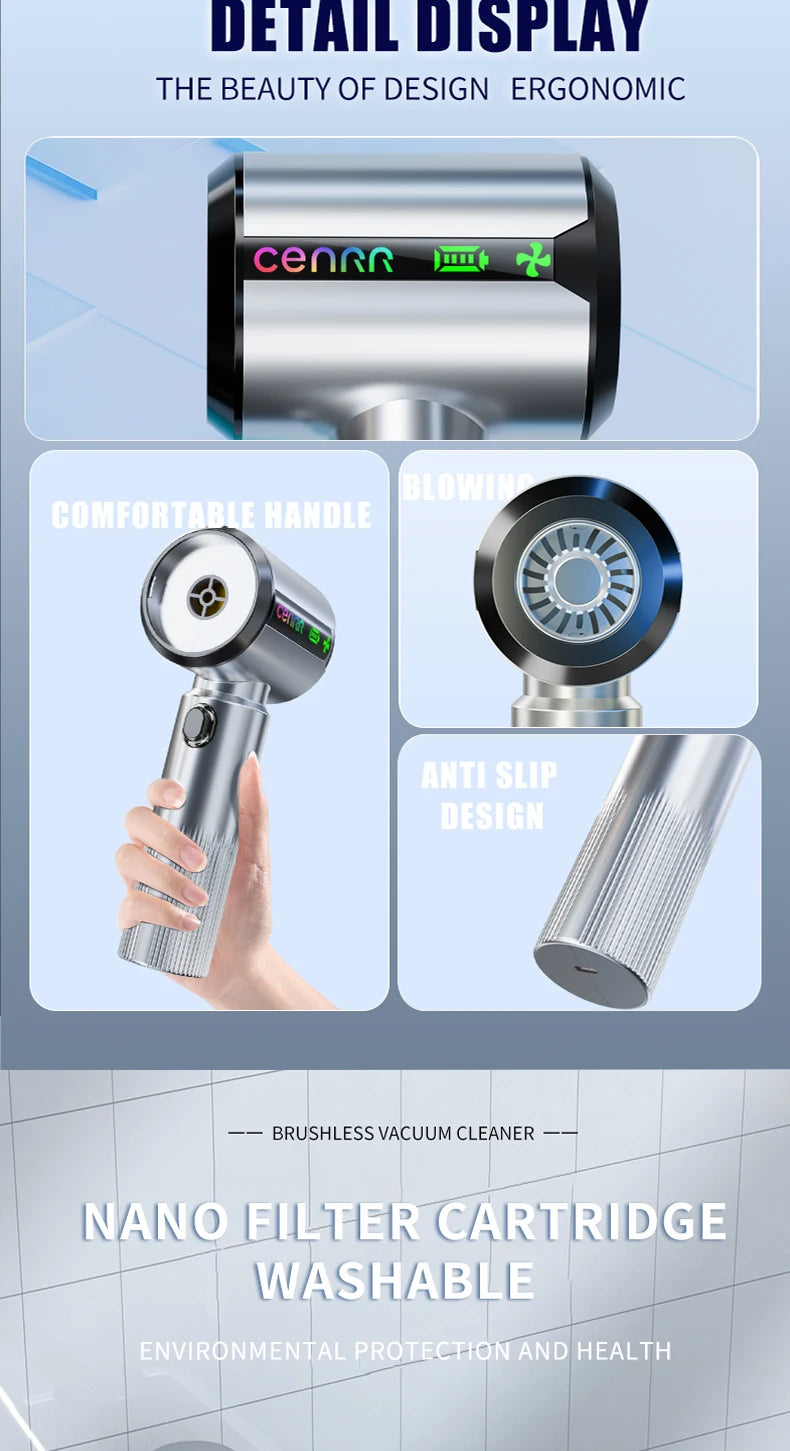 CENRR New Car Vacuum Cleaner Strong Suction Powerful Wireless Portable Car Cleaner for Home Appliance Gift a Birthday Present