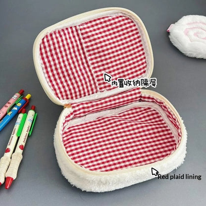 Cute Embroidered Strawberry Pencil Case Portable Stationery Pen Box Multi Functional Large Capacity Makeup Bag Storage Bag