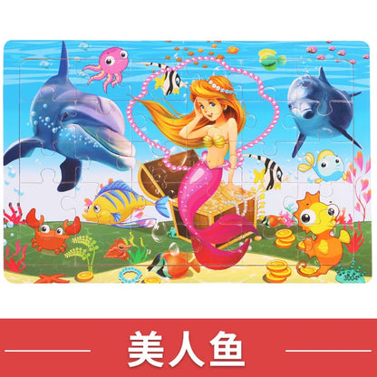 NEW Wooden 30pcs Puzzles Animal Dinosaur Cartoon Plane Puzzle Intellectual Building Block Toys for gift