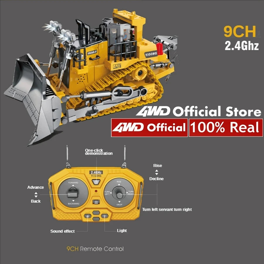 4WD Remote Control Excavator Toy Radio Controlled RC Dump Truck Vehicle Crawler Bulldozer Construction Buggy Light and Sound Car