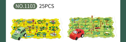 Children Puzzle Electric Railroad Speeder DIY Assembly Electric Car Automatic Rail City Scene Construction Education Toy Gift