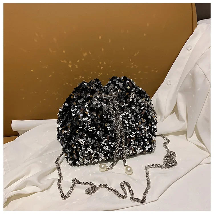 Crossbody Bags Sequin Women's New Korean Bucket Bag Bright Eyes Style Fashion Crossbody Dinner Single Shoulder Bags