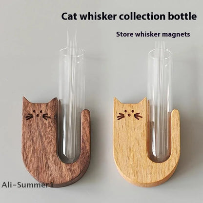 【E】Transparent Glass Cat Whisker Jar Pet Hair Holder Refrigerator Magnet Decor Memorial Gift For Pet Lovers