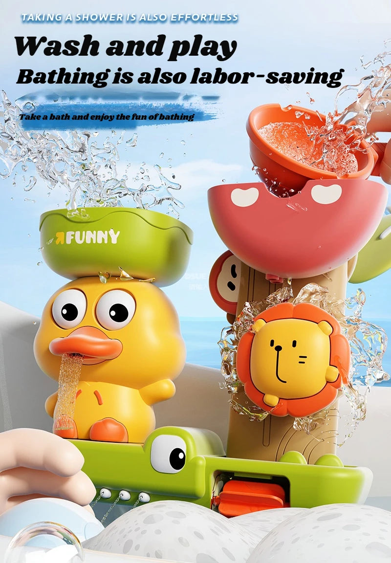 Duck/Flower Shape Baby Bath Toy Play Water in Lion Waterwheel Children Fun in Shower Bathtub with Suction Cup in Kid Gift